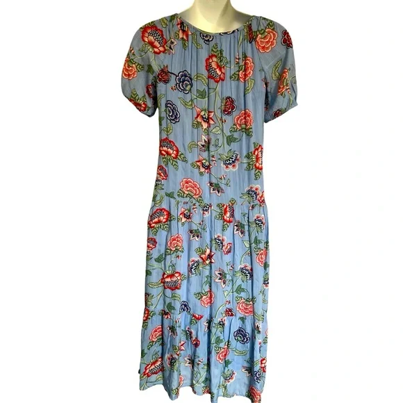 Loft Petites Size XXSP Light Blue Midi Dress with Flowers NWOT - Picture 2 of 8